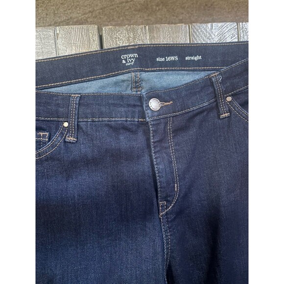 Crown & Ivy Curvy Dark Blue Wash Jeans SIZE 16WS Stretch Straight Leg Pockets - Picture 3 of 4
